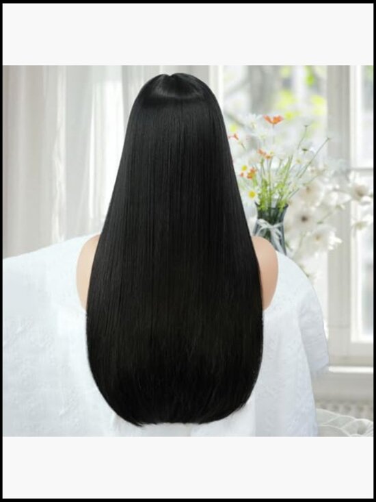 Long Straight Wig with Bangs Heat Resistant Synthetic Full Coverage 24 inch main image 5